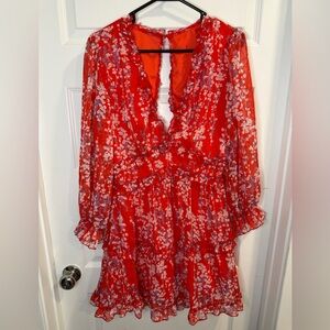 Amazon Red Floral Long Sleeve Dress